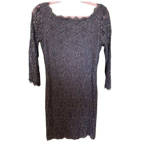 Diane Von Furstenberg DVF Zarita Dress Lace Detail Mini Gray Purple Size 8 - Picture 2 of 8